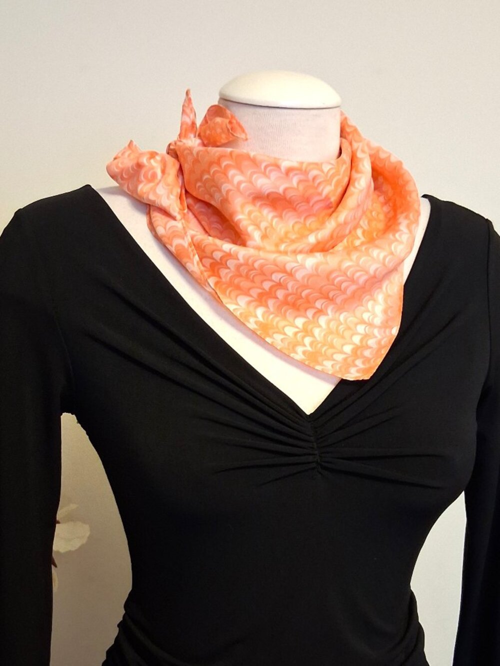 Vintage Silk Square Scarf Medium Abstract Geometric Rare Luxury Neck Wrap Orange